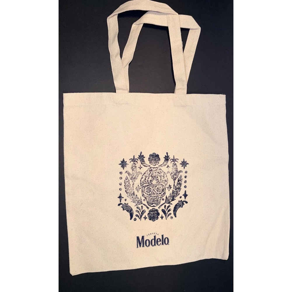 Modelo Cerveza Sugar Skull Canvas Tote Bag Blue Graphic Natural Cream Shopper
